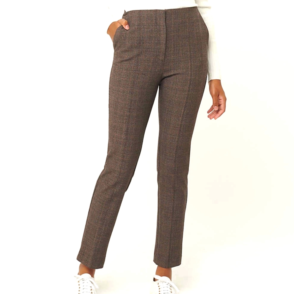 LOFT slim tailored high waist ankle length dress pants, 33", brown - Picture 1 of 11